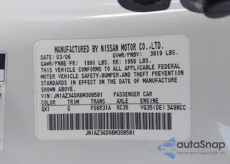 2006 Nissan 350Z from USA, damaged, VIN JN1AZ34DX6M308581